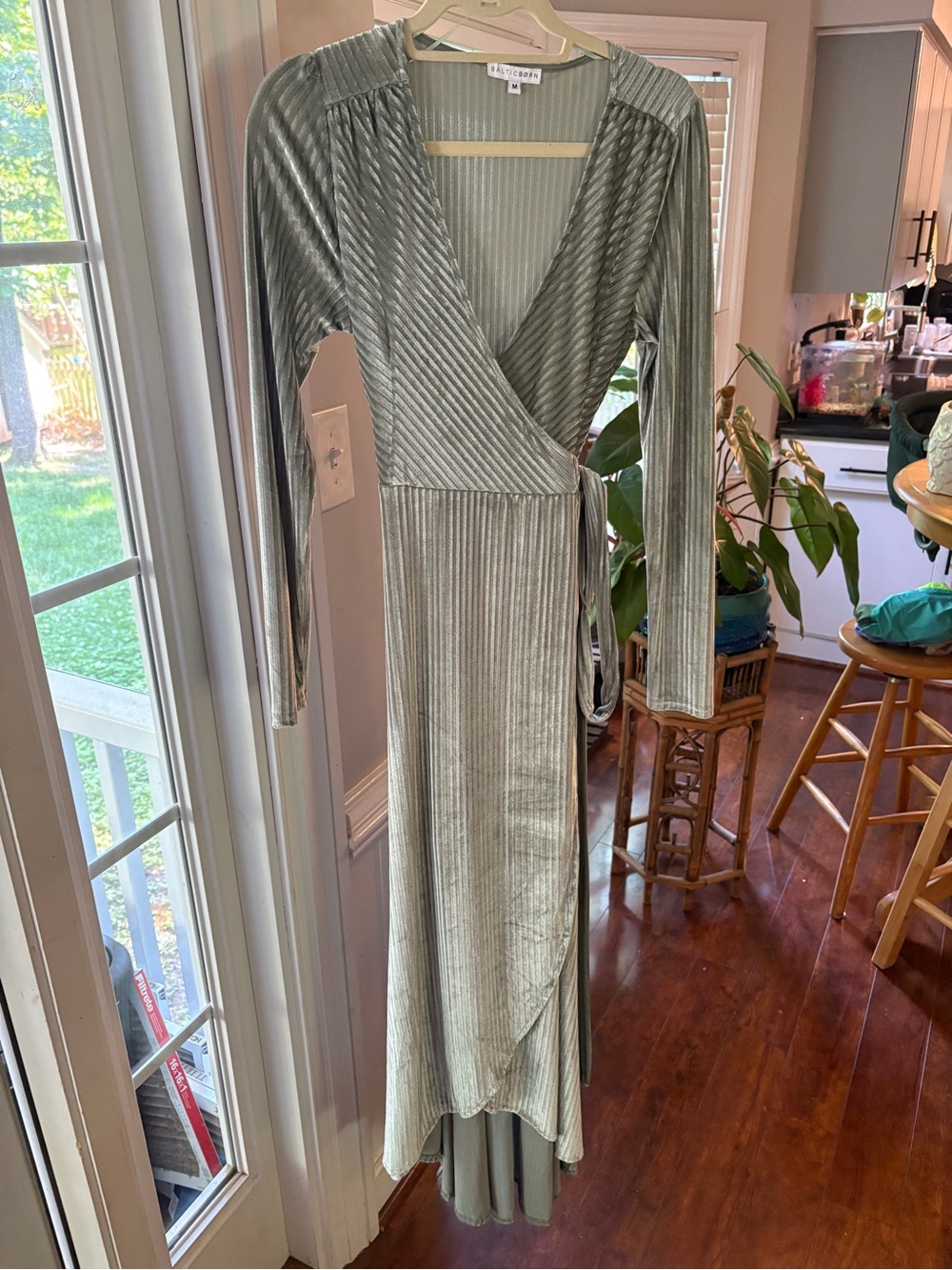 Baltic Born Ribbed Velvet Wrap Maxi Dress in Sage